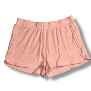 a new day Womens Terry Cloth Casual Shorts Soft Stretch Elastic Waist Pink Large